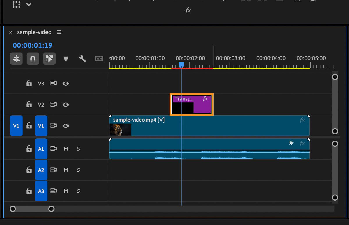 The transparent video clip in the timeline is highlighted. This is the clip where the Lighting Effects were applied, and it has been trimmed and positioned to match the desired duration in the timeline.