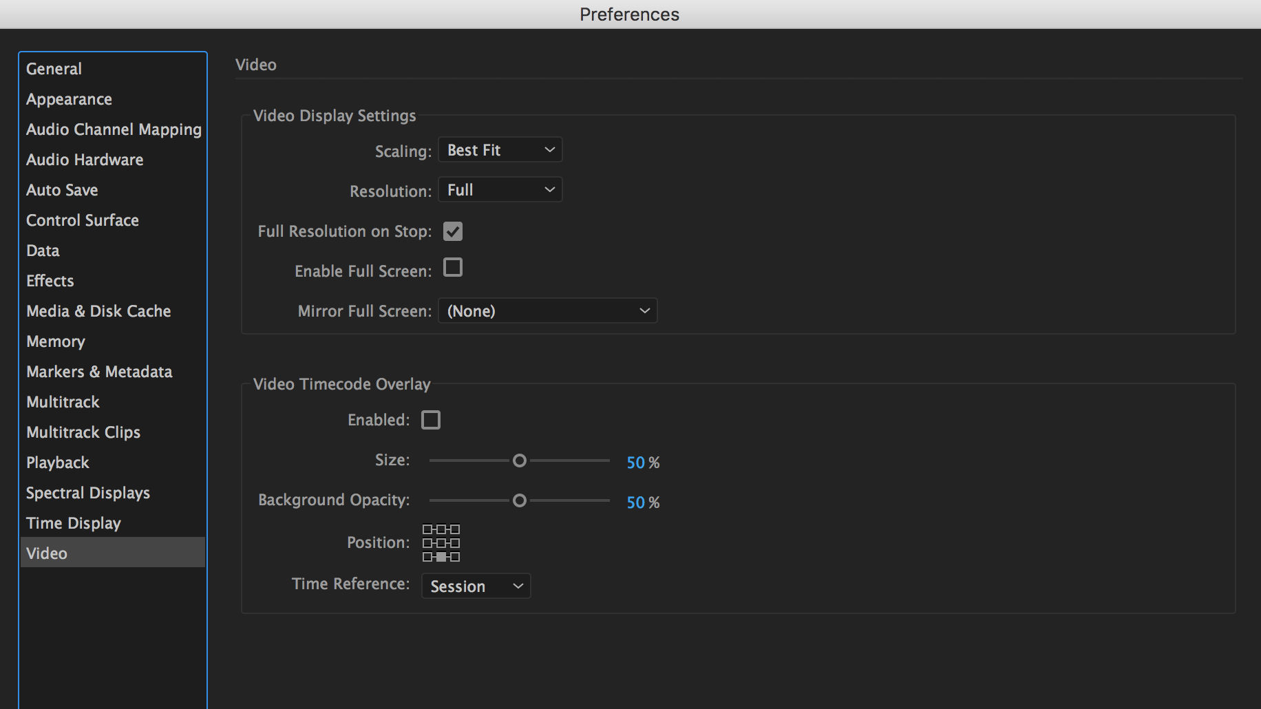 Timecode preferences