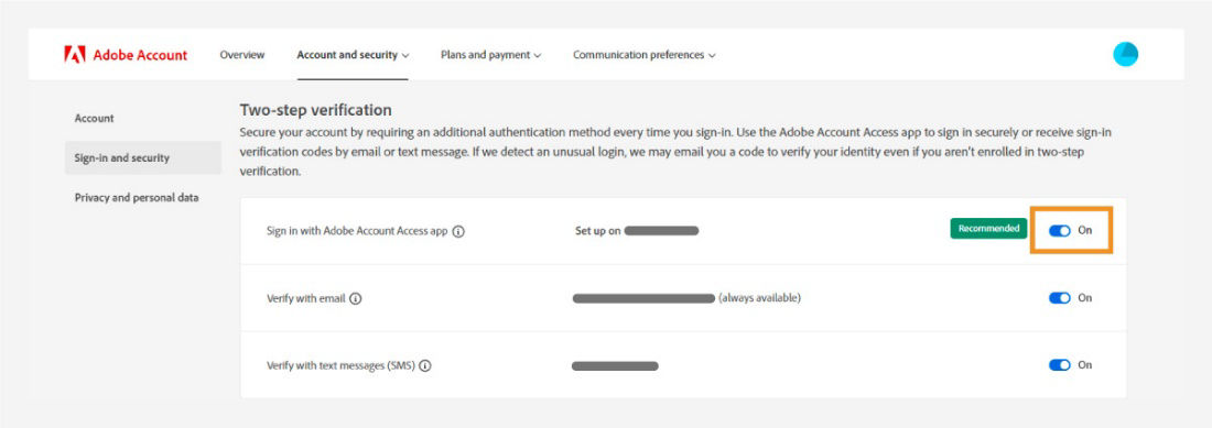 Toggle off the Sign in with Adobe Account Access app option