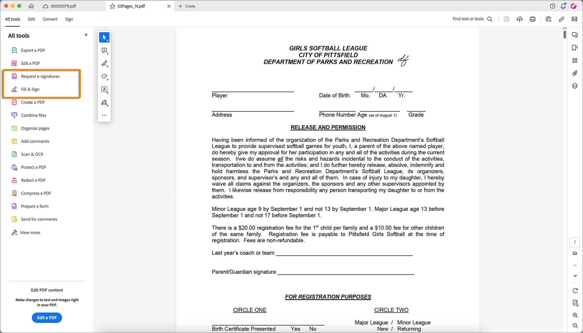 Request Signatures and Fill & Sign tools are now at third and fourth position.