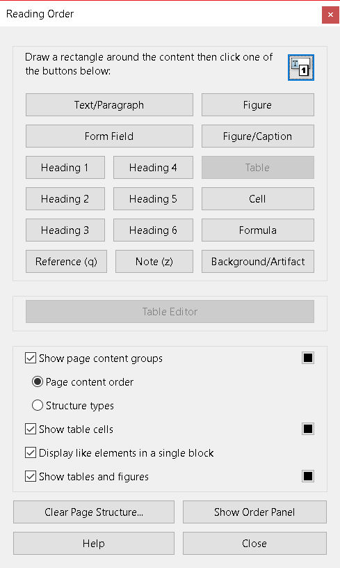 Touch Up Reading Order tool