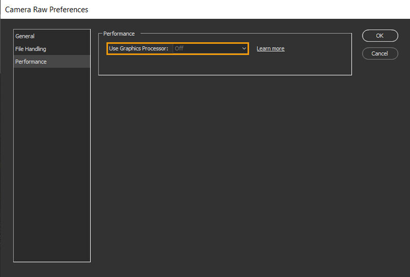Opciones de configuración de Usar procesador gráfico