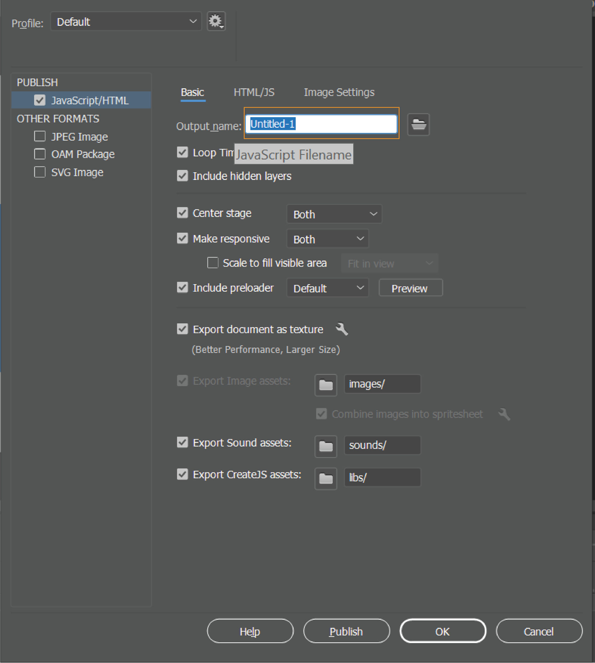 Основные параметры публикации