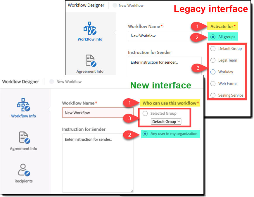 Custom workflow designer group selector