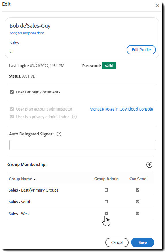 Edit the membership authority