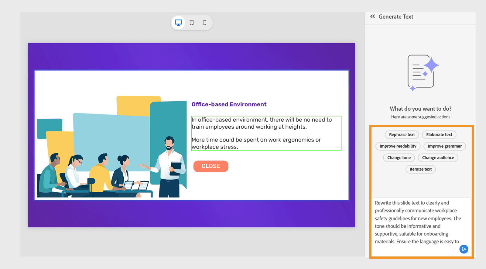 Use custom or quick prompt actions to generate text