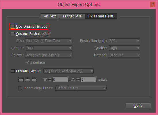 Use original image option in Object export