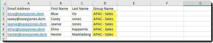 CSV of user list