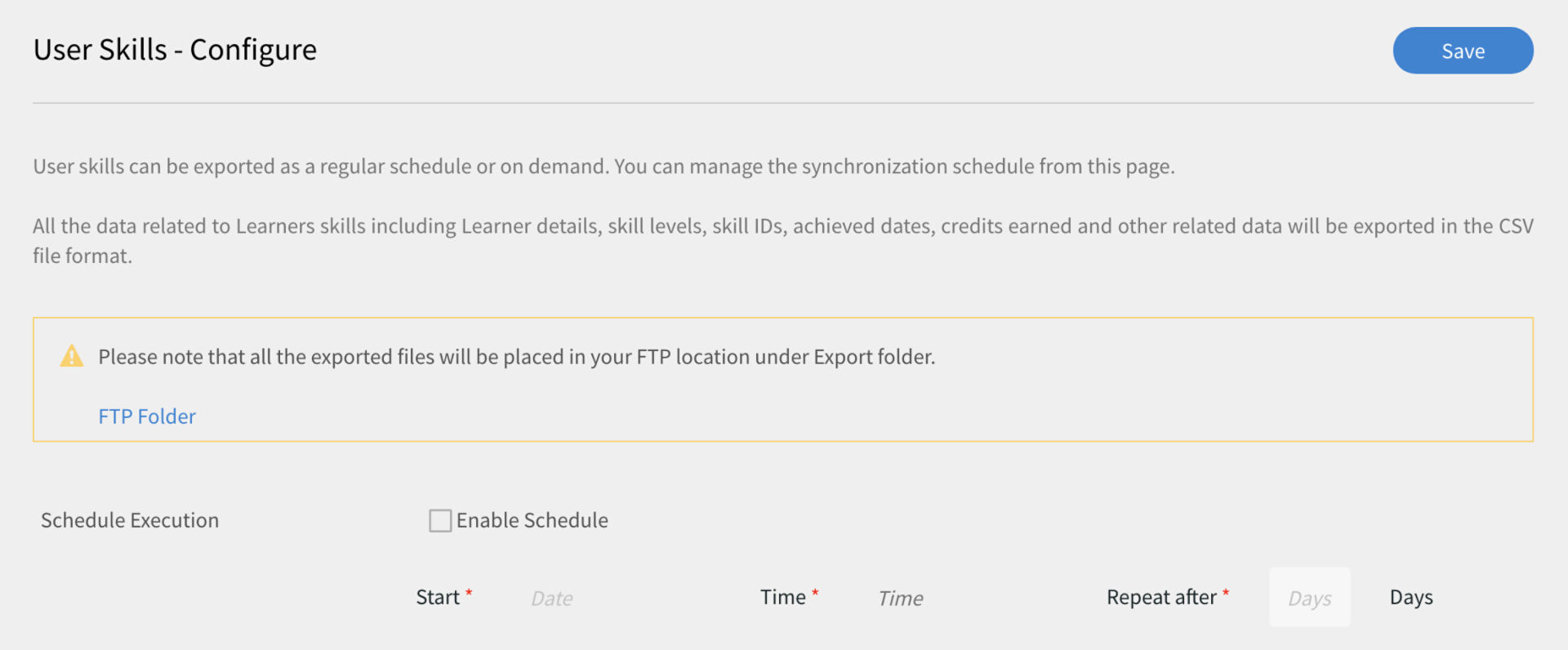 Configure export of report