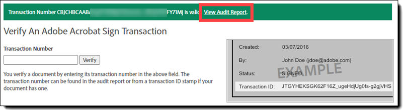 The Verify Transaction page