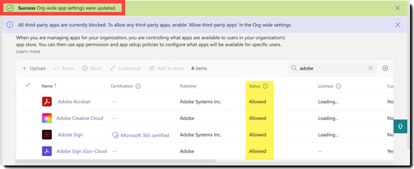 Verify that Adobe applications are allowed