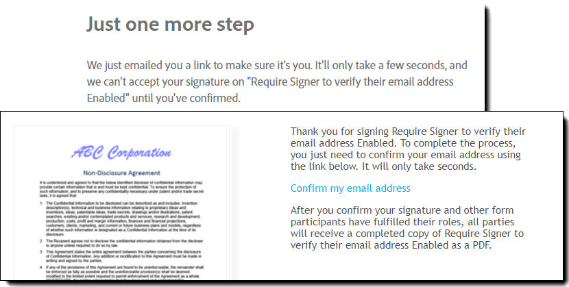 Email verification post-sign page and email link