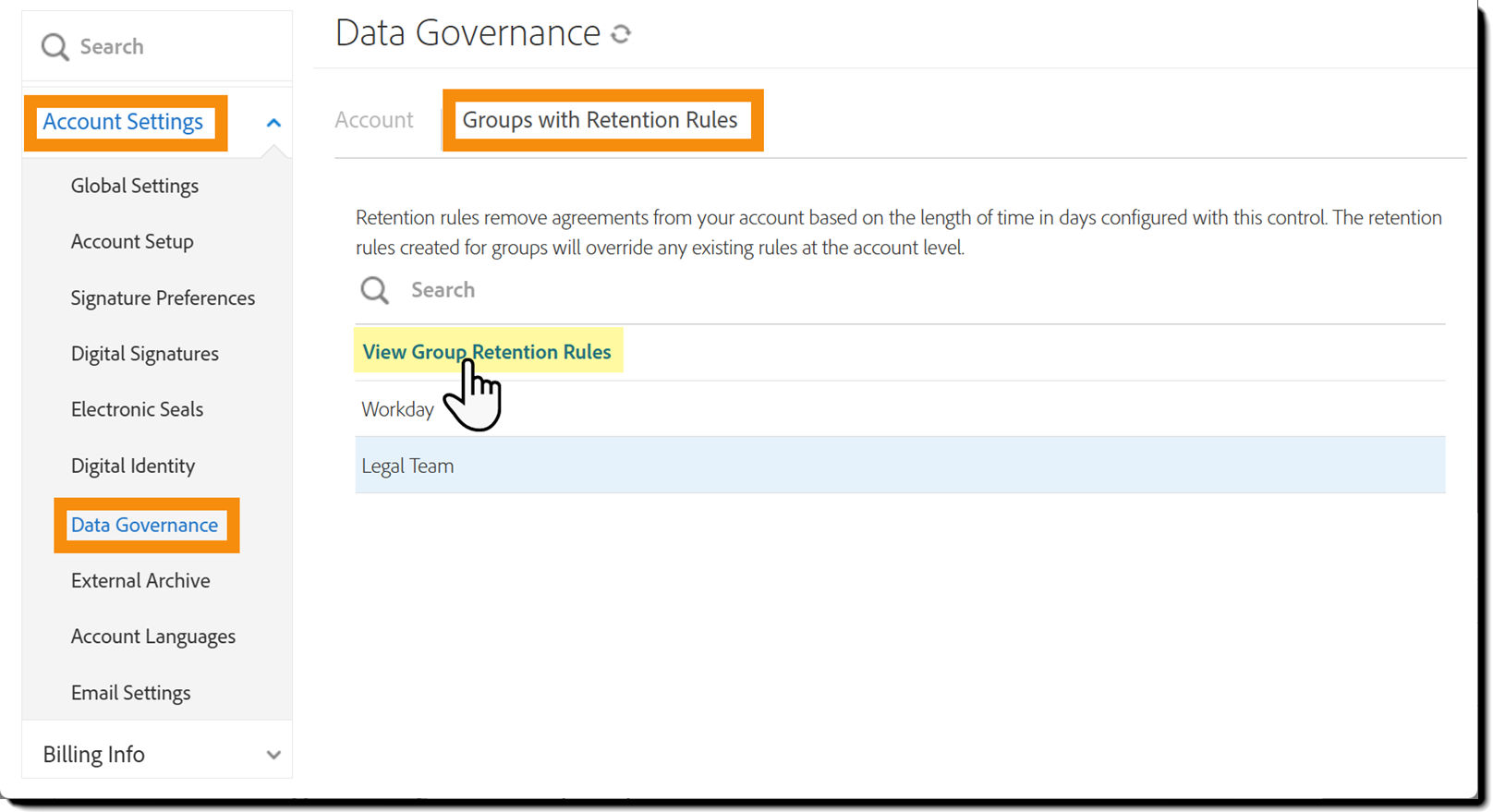 Access Group settings via Account level data governance