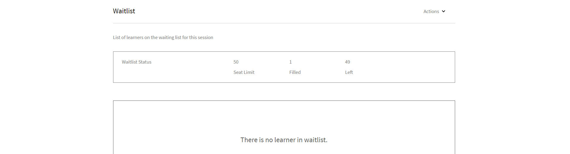 View the number of seats filled and waitlist for your session