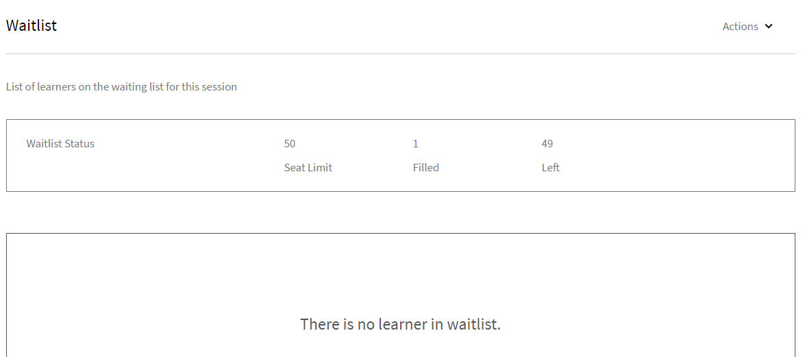 View the number of seats filled and waitlist for your session