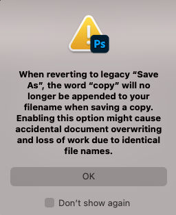 Warning dialog for legacy save as