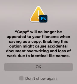 Warning dialog for legacy save as