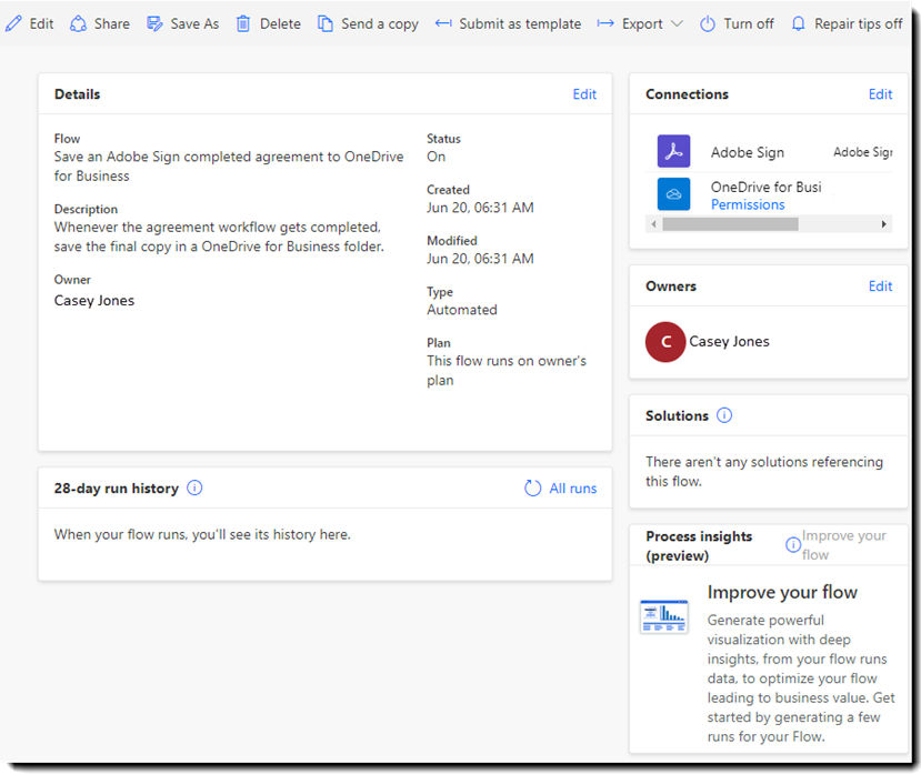 Workflow control page