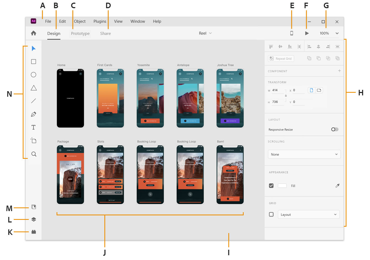 Adobe XD workspace on Windows