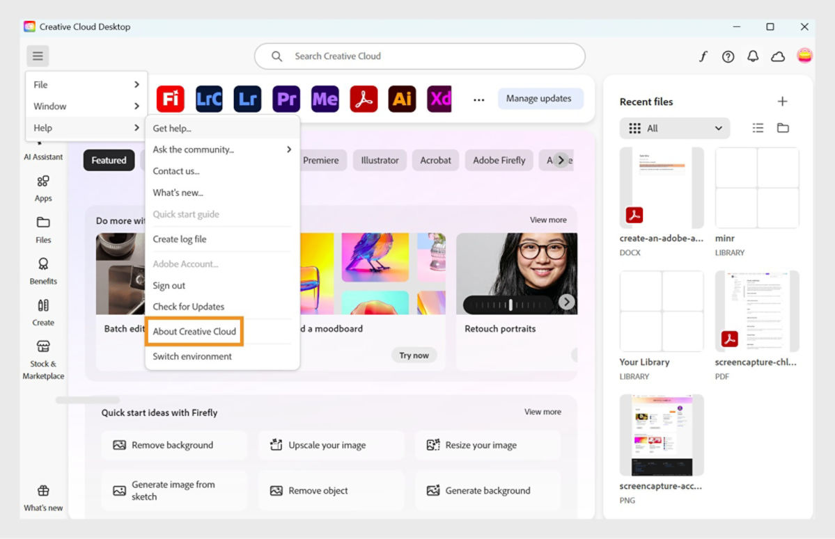 Select About Creative Cloud to see which version you have installed.