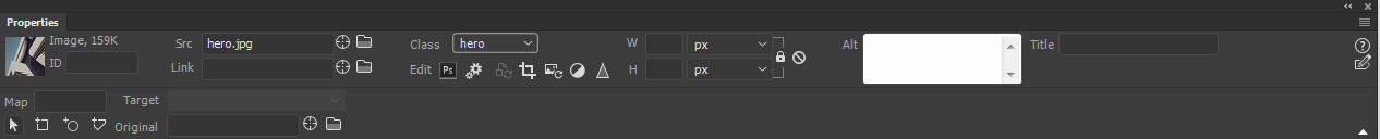 Images properties in the Property inspector.