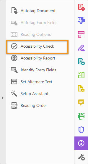 Accessibility check in Accessibility tool