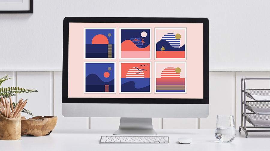 Colorful postcard imagery in an Illustrator document