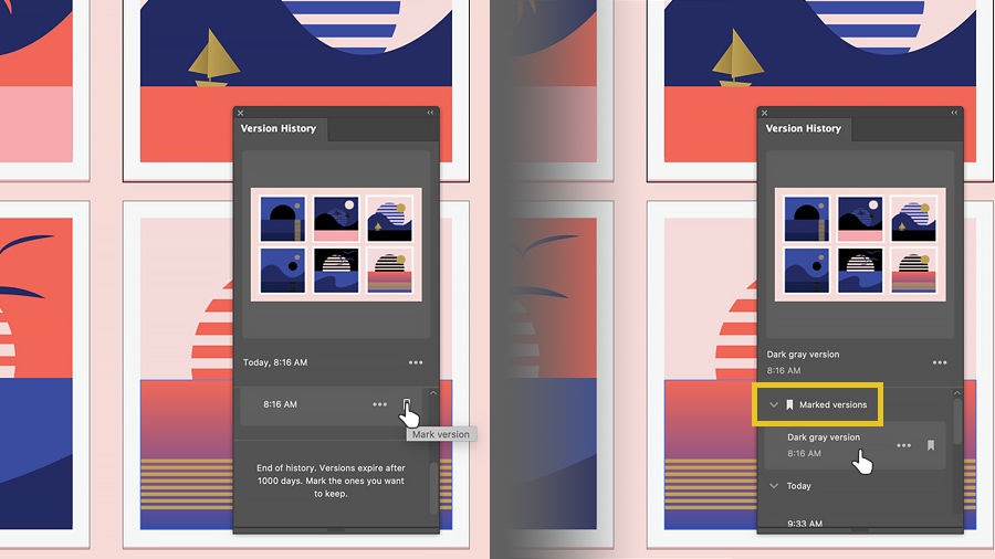 Marking a version of a cloud document in the Version History panel