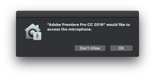 Request to access the microphone on Premiere Pro