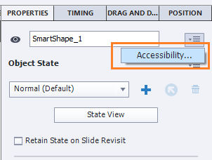 Accessibility button for an object on a slide