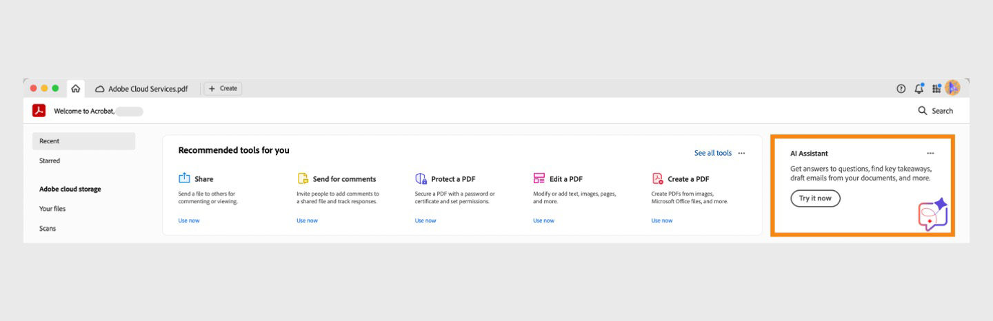 Try Acrobat generative AI tools from Acrobat Home