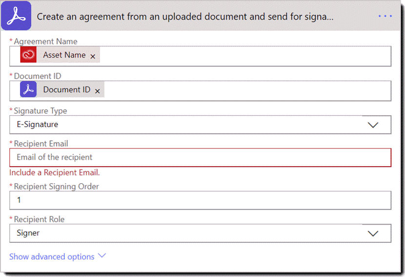  Action: Create an agreement from an uploaded document and send for signature