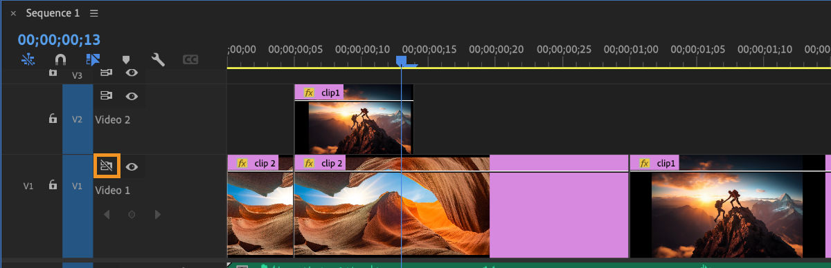 Image showcases before and after of the Timeline panel, when sync track lock is enabled. 