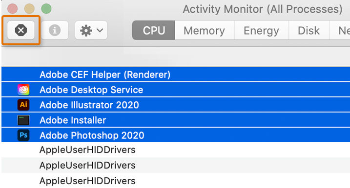 Click the Close button to end Adobe processes.