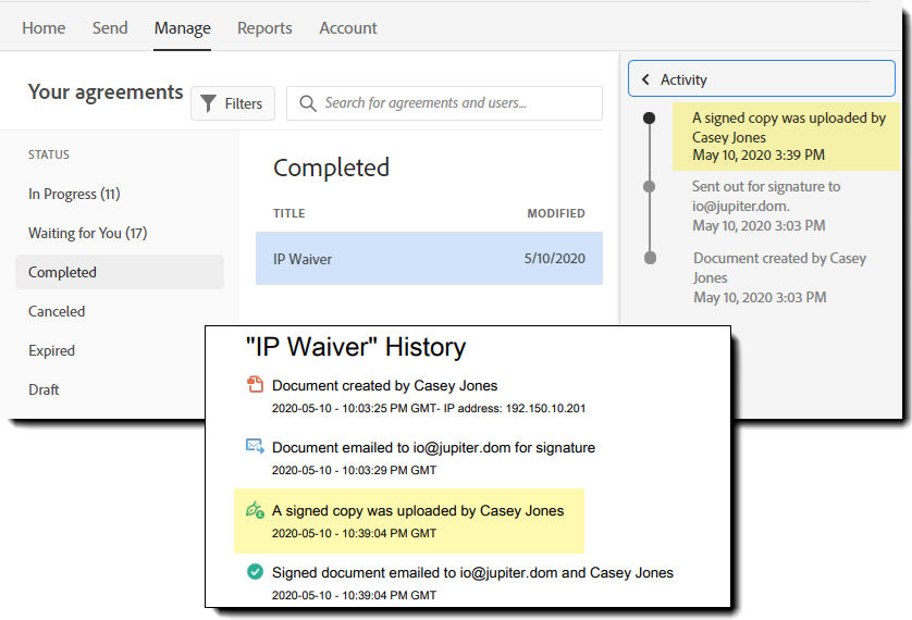 Activity log and audit report