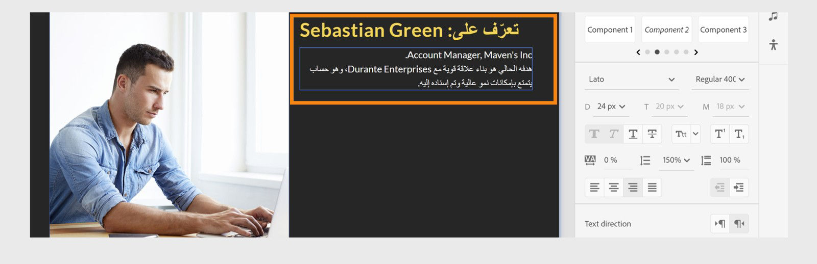 Add RTL and LTR text in the same text box