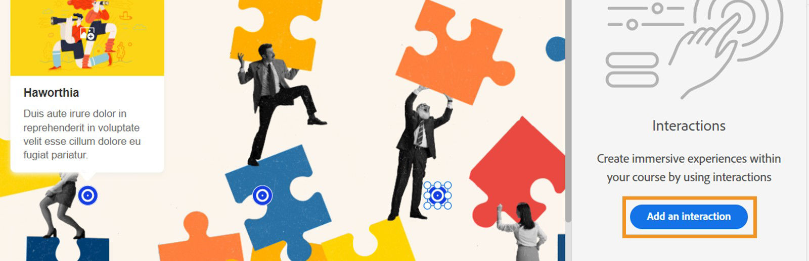 Select the hotspot icon and then select Add an interaction