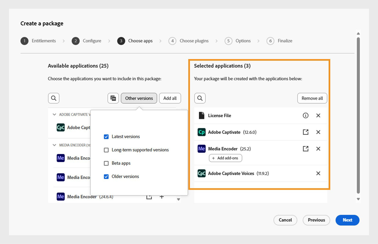 Add or remove apps or choose older versions