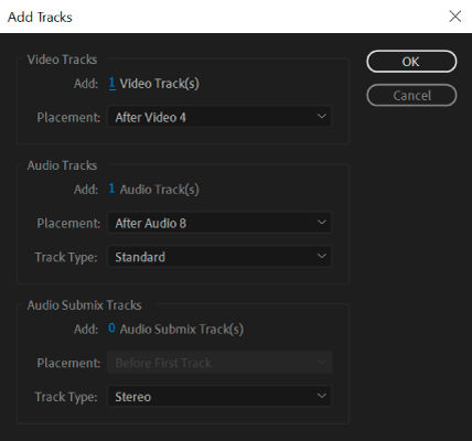 Add tracks dialog box