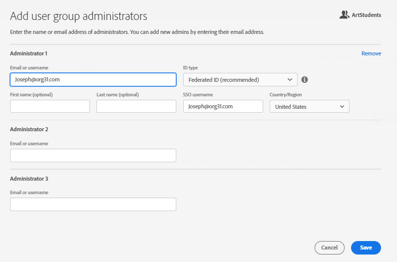 Add admins to user group