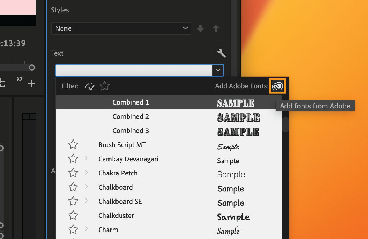 Add Adobe Fonts option to add a new font family.