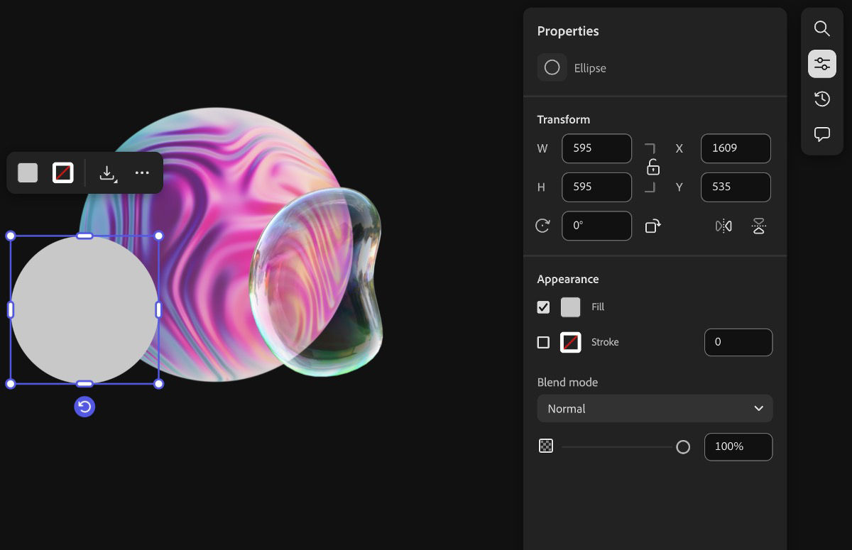 The shape is selected, and the properties are expanded for adjustment.