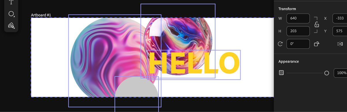 All the visual elements in the canvas are selected and added to a artboard.