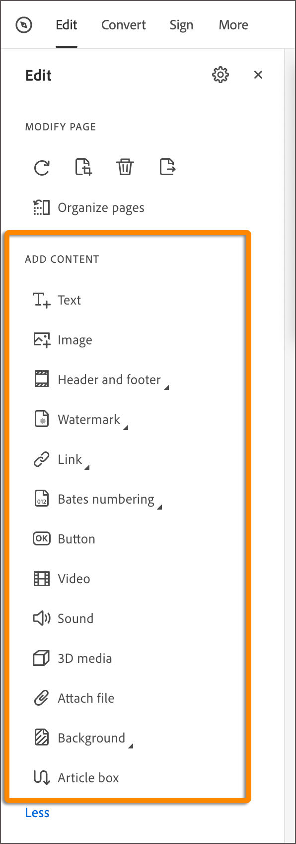 Add content to PDF - expanded view