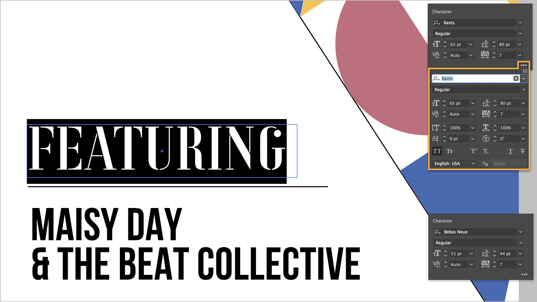 Different portions of text may be styled individually in the Character window. Three dots at the top indicate more options.