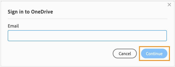 Sign in to OneDrive dialog box is displayed