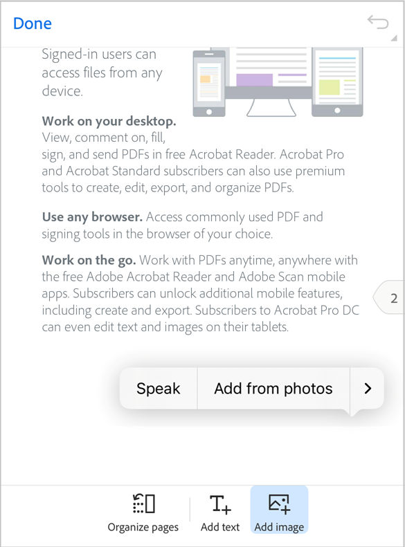Pridajte obrázok do súboru PDF v aplikácii Acrobat iOS