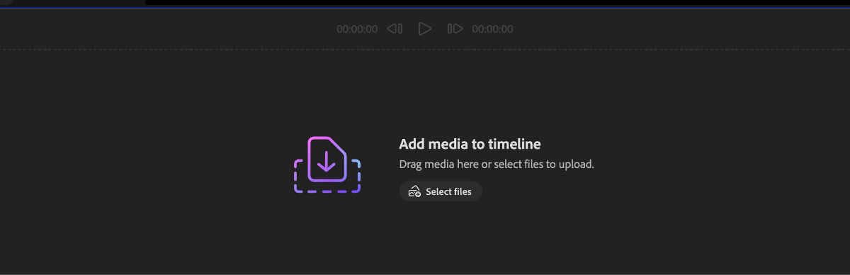 The Add your media section is open and you have the option to drag and drop the media or use Select files to upload files from the local device.