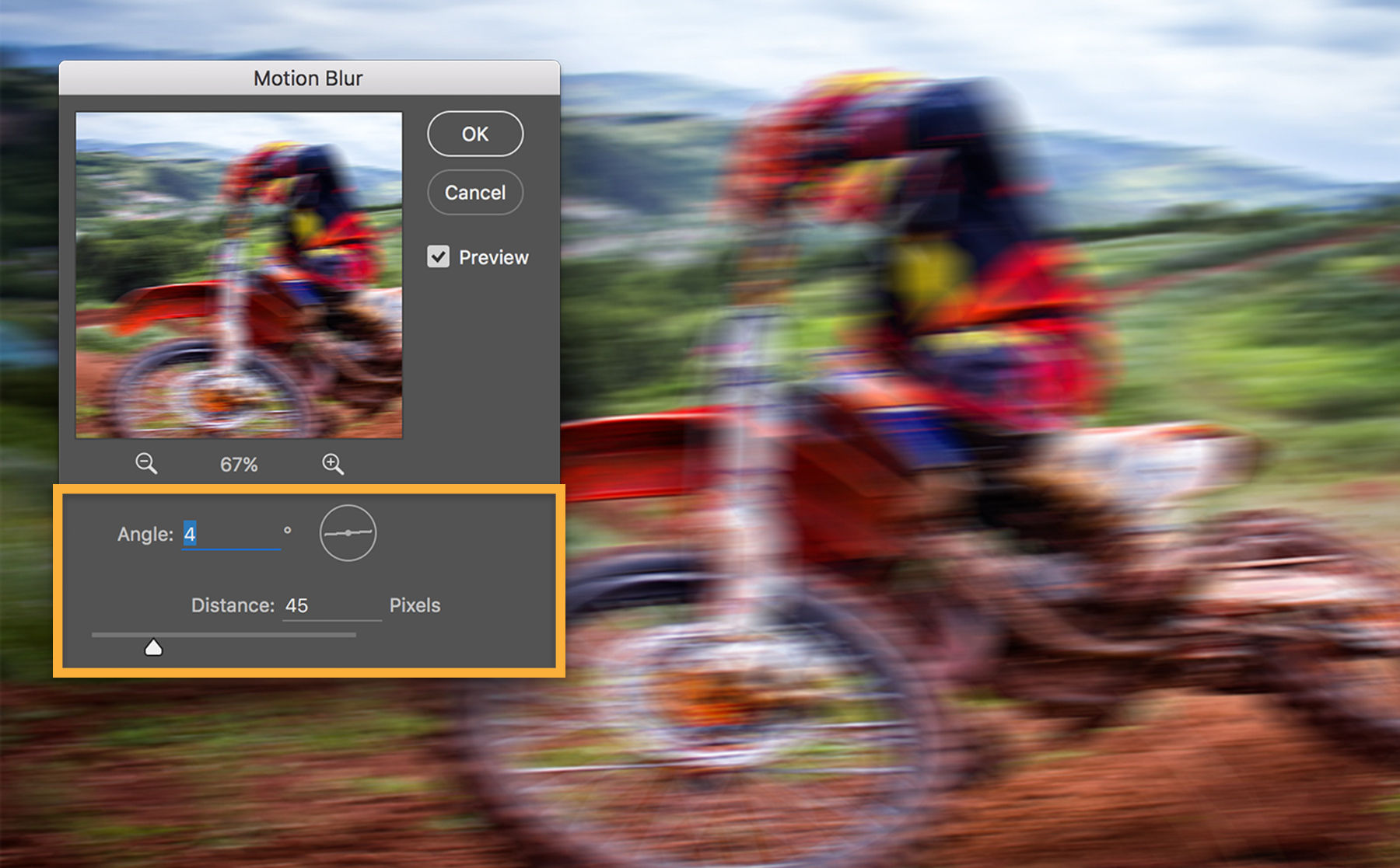 Adjust the Distance slider in the Motion Blur window to control the amount of blur