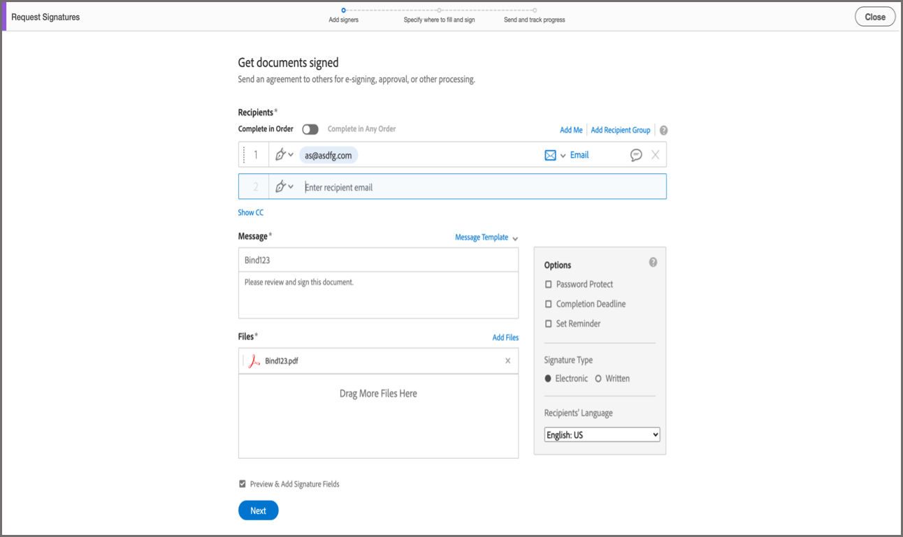Acrobat Sign - Advanced Options